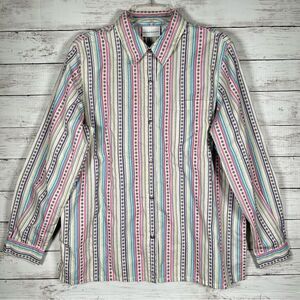 Alfred Dunner Whimsical Multi Stripe Button Up Shirt Cotton Poly Long Sleeve 18